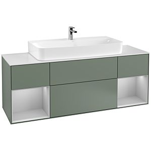 Villeroy und Boch Finion Waschtischunterschrank G211GJGM 160cm, Abdeckplatte white matt, Emotion, Regale Light grey matt lacquer, Olive Matt Lacquer