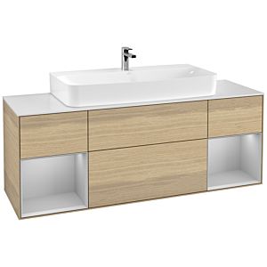 Villeroy und Boch Finion Waschtischunterschrank G211GJPC 160cm, Abdeckplatte white matt, Emotion, Regale Light grey matt lacquer, Oak Veneer