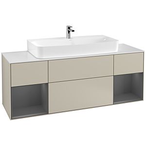 Villeroy und Boch Finion Waschtischunterschrank G211GKHH 160cm, Abdeckplatte white matt, Emotion, Regale Anthracite matt lacquer, Sand Matt Lacquer