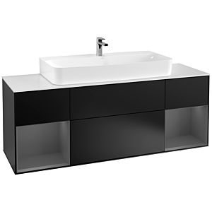 Villeroy und Boch Finion Waschtischunterschrank G211GKPD 160cm, Abdeckplatte white matt, Emotion, Regale Anthracite matt lacquer, Black matt lacquer