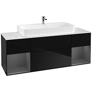 Villeroy und Boch Finion Waschtischunterschrank G211GKPH 160cm, Abdeckplatte white matt, Emotion, Regale Anthracite matt lacquer, Glossy Black Lacquer