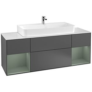 Villeroy und Boch Finion Waschtischunterschrank G211GMGK 160cm, Abdeckplatte white matt, Emotion, Regale Olive matt lacquer, Anthracite matt