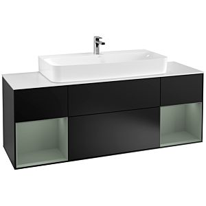 Villeroy und Boch Finion Waschtischunterschrank G211GMPD 160cm, Abdeckplatte white matt, Emotion, Regale Olive matt lacquer, Black matt lacquer