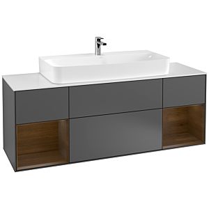 Villeroy und Boch Finion Waschtischunterschrank G211GNGK 160cm, Abdeckplatte white matt, Emotion, Regale Walnut veneer, Anthracite matt