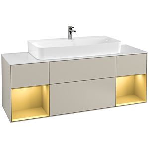 Villeroy und Boch Finion Waschtischunterschrank G211HFHH 160cm, Abdeckplatte white matt, Emotion, Regale Gold matt lacquer, Sand Matt Lacquer