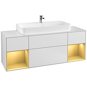 Villeroy und Boch Finion Waschtischunterschrank G211HFMT 160cm, Abdeckplatte white matt, Emotion, Regale Gold matt lacquer, White matt lacquer