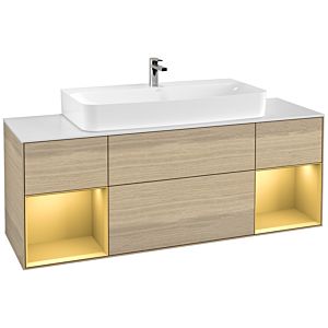 Villeroy et Boch Finion Villeroy et Boch G211HFPC 160cm, plaque de finition blanc mat, Emotion, étagères laqué or mat, Oak Veneer