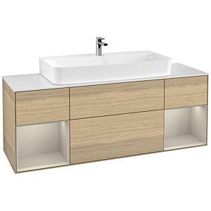 Villeroy und Boch Finion Waschtischunterschrank G211HHPC 160cm, Abdeckplatte white matt, Emotion, Regale sand matt lacquer, Oak Veneer