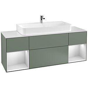Villeroy et Boch Finion Villeroy et Boch G211MTGM 160cm, plaque de finition blanc mat, Emotion, étagères laqué blanc mat, Olive Matt Lacquer