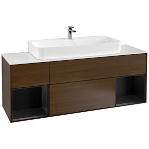 Villeroy and Boch Finion Villeroy and Boch Finion G211PDGN 160cm, cover plate matt white, Emotion, shelves matt black lacquer, walnut veneer