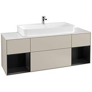 Villeroy und Boch Finion Waschtischunterschrank G211PDHH 160cm, Abdeckplatte white matt, Emotion, Regale Black matt lacquer, Sand Matt Lacquer
