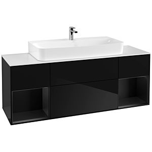 Villeroy und Boch Finion Waschtischunterschrank G211PDPH 160cm, Abdeckplatte white matt, Emotion, Regale Black matt lacquer, Glossy Black Lacquer