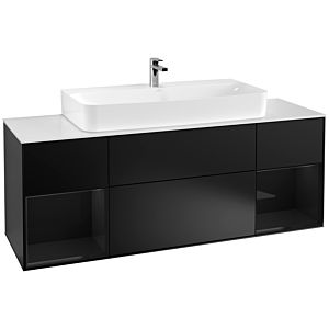 Villeroy et Boch Finion Villeroy et Boch G211PHPD 160cm, plaque de finition blanc mat, Emotion, étagères Laque noir brillant, Laque noir mat