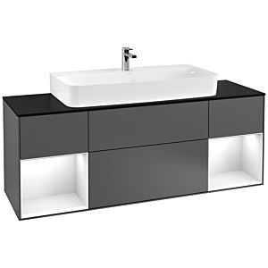 Villeroy et Boch Finion Villeroy et Boch G212GFGK 160cm, plaque de finition noir mat, Emotion, étagères Laque blanc brillant, Anthracite mat