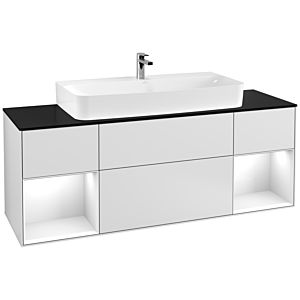 Villeroy et Boch Finion Villeroy et Boch G212GFMT 160cm, plaque de finition noir mat, Emotion, étagères laqué blanc brillant, laqué blanc mat
