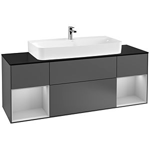 Villeroy und Boch Finion Waschtischunterschrank G212GJGK 160cm, Abdeckplatte black matt, Emotion, Regale Light grey matt lacquer, Anthracite matt