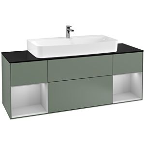 Villeroy und Boch Finion Waschtischunterschrank G212GJGM 160cm, Abdeckplatte black matt, Emotion, Regale Light grey matt lacquer, Olive Matt Lacquer