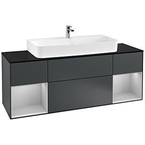 Villeroy und Boch Finion Waschtischunterschrank G212GJHG 160cm, Abdeckplatte black matt, Emotion, Regale Light grey matt lacquer, Midnight Blue Matt Lacquer