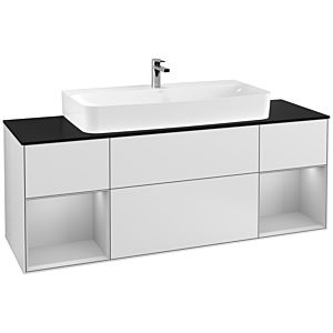 Villeroy und Boch Finion Waschtischunterschrank G212GJMT 160cm, Abdeckplatte black matt, Emotion, Regale Light grey matt lacquer, White matt lacquer