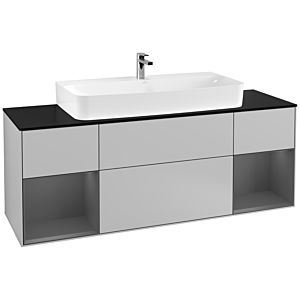Villeroy und Boch Finion Waschtischunterschrank G212GKGJ 160cm, Abdeckplatte black matt, Emotion, Regale Anthracite matt lacquer, Light grey matt