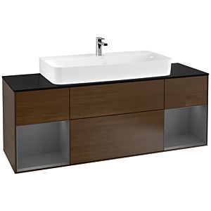 Villeroy und Boch Finion Waschtischunterschrank G212GKGN 160cm, Abdeckplatte black matt, Emotion, Regale Anthracite matt lacquer, Walnut veneer