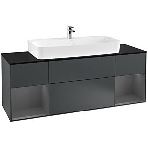 Villeroy und Boch Finion Waschtischunterschrank G212GKHG 160cm, Abdeckplatte black matt, Emotion, Regale Anthracite matt lacquer, Midnight Blue Matt Lacquer