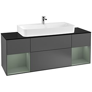 Villeroy und Boch Finion Waschtischunterschrank G212GMGK 160cm, Abdeckplatte black matt, Emotion, Regale Olive matt lacquer, Anthracite matt