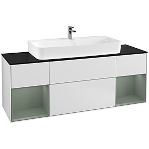 Villeroy und Boch Finion Waschtischunterschrank G212GMMT 160cm, Abdeckplatte black matt, Emotion, Regale Olive matt lacquer, White matt lacquer