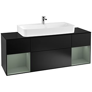 Villeroy und Boch Finion Waschtischunterschrank G212GMPD 160cm, Abdeckplatte black matt, Emotion, Regale Olive matt lacquer, Black matt lacquer