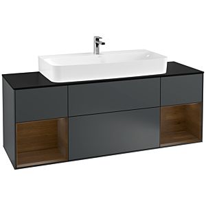 Villeroy et Boch Finion Villeroy et Boch G212GNHG 160cm, plaque de finition noir mat, Emotion, étagères en placage noyer, Midnight Blue Matt Lacquer