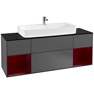 Villeroy und Boch Finion Waschtischunterschrank G212HBGK 160cm, Abdeckplatte black matt, Emotion, Regale Peony matt lacquer, Anthracite matt