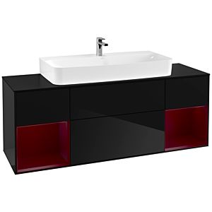 Villeroy und Boch Finion Waschtischunterschrank G212HBPH 160cm, Abdeckplatte black matt, Emotion, Regale Peony matt lacquer, Glossy Black Lacquer