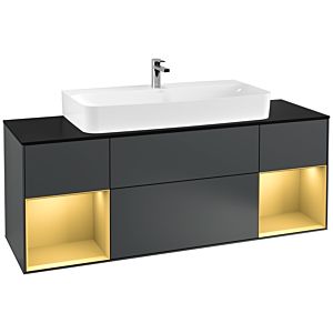 Villeroy und Boch Finion Waschtischunterschrank G212HFHG 160cm, Abdeckplatte black matt, Emotion, Regale Gold matt lacquer, Midnight Blue Matt Lacquer