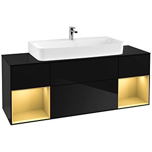 Villeroy und Boch Finion Waschtischunterschrank G212HFPH 160cm, Abdeckplatte black matt, Emotion, Regale Gold matt lacquer, Glossy Black Lacquer