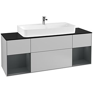 Villeroy und Boch Finion Waschtischunterschrank G212HGGJ 160cm, Abdeckplatte black matt, Emotion, Regale Midnight matt lacquer, Light grey matt