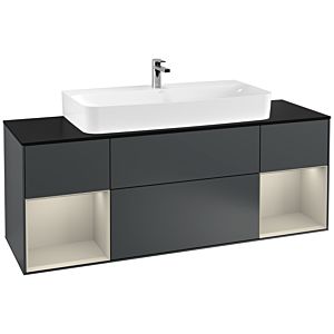 Villeroy und Boch Finion Waschtischunterschrank G212HHHG 160cm, Abdeckplatte black matt, Emotion, Regale sand matt lacquer, Midnight Blue Matt Lacquer