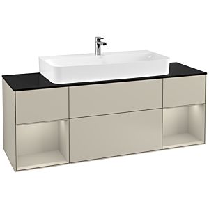 Villeroy und Boch Finion Waschtischunterschrank G212HHHH 160cm, Abdeckplatte black matt, Emotion, Regale sand matt lacquer, Sand Matt Lacquer