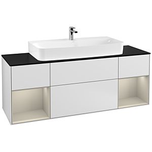 Villeroy und Boch Finion Waschtischunterschrank G212HHMT 160cm, Abdeckplatte black matt, Emotion, Regale sand matt lacquer, White matt lacquer