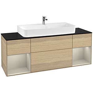 Villeroy und Boch Finion Waschtischunterschrank G212HHPC 160cm, Abdeckplatte black matt, Emotion, Regale sand matt lacquer, Oak Veneer