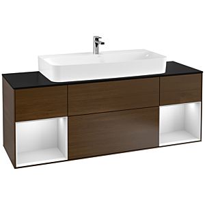 Villeroy und Boch Finion Waschtischunterschrank G212MTGN 160cm, Abdeckplatte black matt, Emotion, Regale White matt lacquer, Walnut veneer