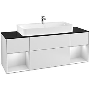 Villeroy und Boch Finion Waschtischunterschrank G212MTMT 160cm, Abdeckplatte black matt, Emotion, Regale White matt lacquer, White matt lacquer