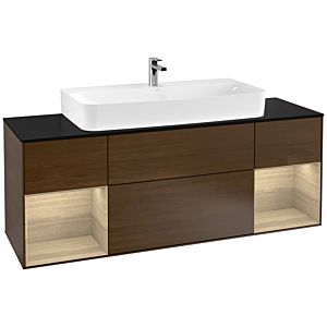 Villeroy und Boch Finion Waschtischunterschrank G212PCGN 160cm, Abdeckplatte black matt, Emotion, Regale Oak Veneer, Walnut veneer