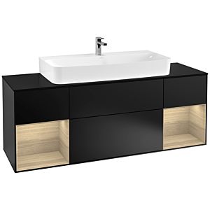 Villeroy und Boch Finion Waschtischunterschrank G212PCPD 160cm, Abdeckplatte black matt, Emotion, Regale Oak Veneer, Black matt lacquer