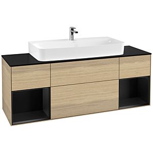 Villeroy und Boch Finion Waschtischunterschrank G212PDPC 160cm, Abdeckplatte black matt, Emotion, Regale Black matt lacquer, Oak Veneer
