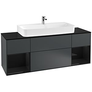 Villeroy und Boch Finion Waschtischunterschrank G212PHHG 160cm, Abdeckplatte black matt, Emotion, Regale Glossy black lacquer, Midnight Blue Matt Lacquer
