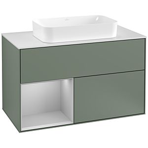 Villeroy and Boch Finion Villeroy and Boch Finion G241GJGM 100cm, cover plate matt white, Emotion, shelf on the left light gray matt, Olive Matt Lacquer