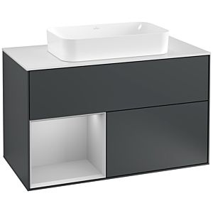 Villeroy und Boch Finion Waschtischunterschrank G241GJHG 100cm, Abdeckplatte white matt, Emotion, Regal links Light grey matt, Midnight Blue Matt Lacquer