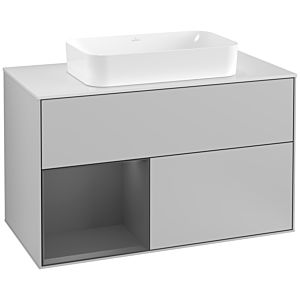 Villeroy und Boch Finion Waschtischunterschrank G241GKGJ 100cm, Abdeckplatte white matt, Emotion, Regal links Anthracite matt, Light grey matt