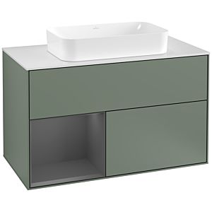Villeroy und Boch Finion Waschtischunterschrank G241GKGM 100cm, Abdeckplatte white matt, Emotion, Regal links Anthracite matt, Olive Matt Lacquer