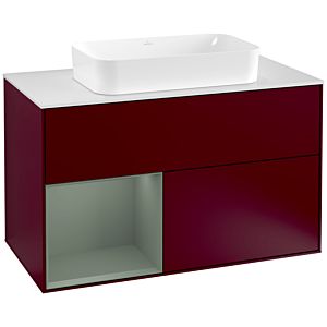 Villeroy und Boch Finion Waschtischunterschrank G241GMHB 100cm, Abdeckplatte white matt, Emotion, Regal links Olive Matt Lacquer, Peony Matt